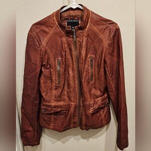 Bernardo Womans Brown Faux Leather Jacket Large